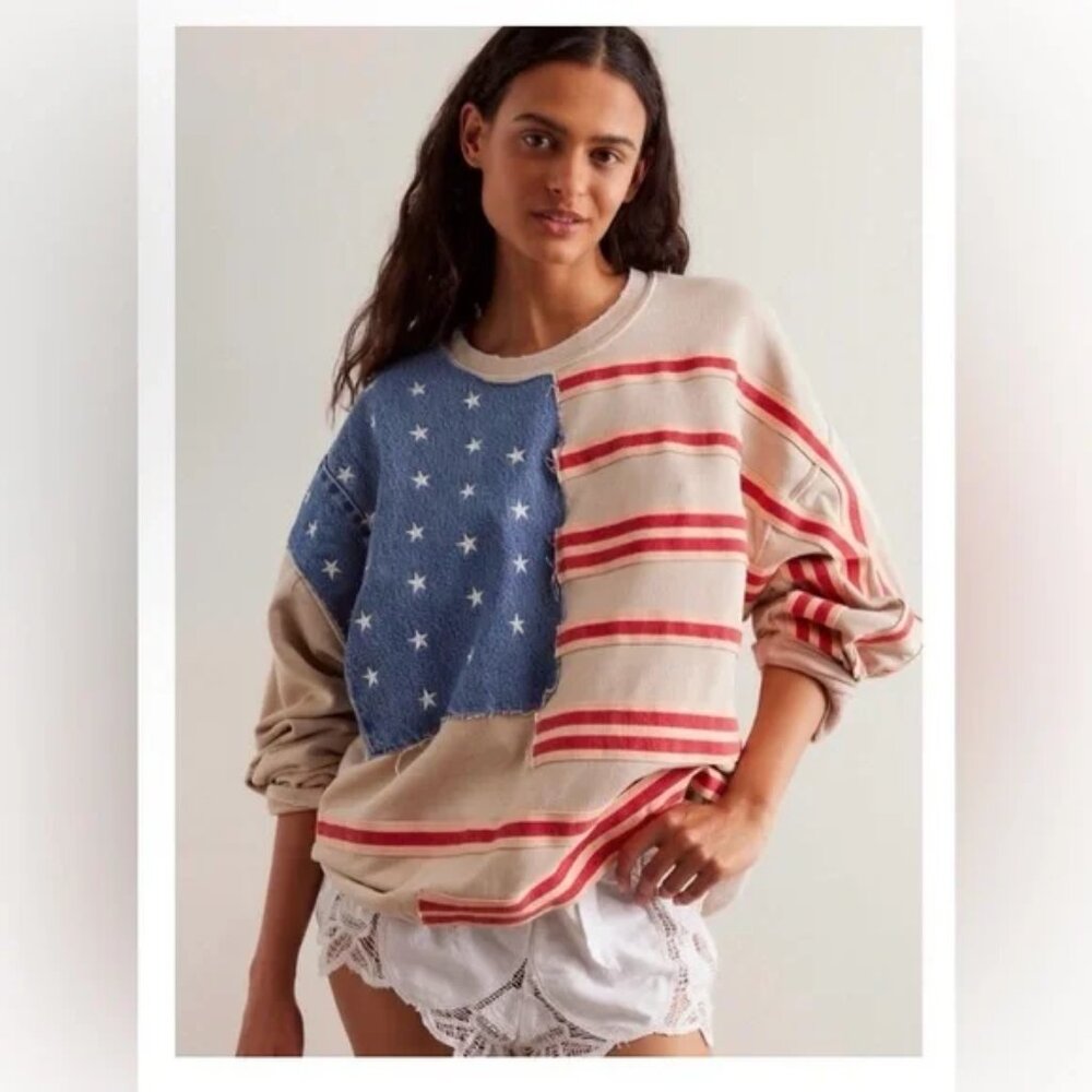 Free People X Tricia Fix Flag Sweatshirt NWT XL MSRP $298 *must have* SOLD OUT